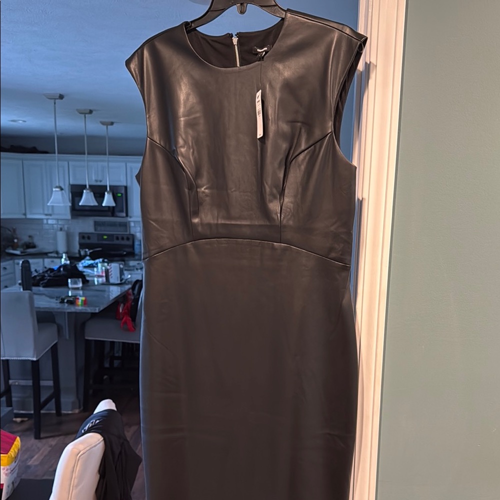 Express Gray Sheath Midi Dress Sleeveless Crew Neck